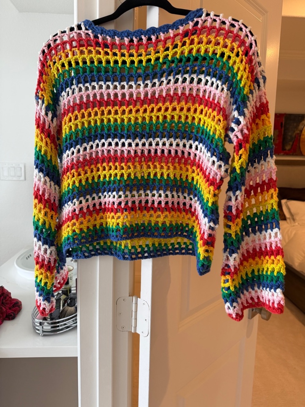 Sugar Lips Rainbow Crochet Open-Knit Sweater RARE.